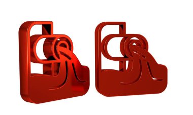 Kırmızı Atık Su simgesi şeffaf arkaplanda izole edildi. Kanalizasyon borusu. Borudan nehre sıvı akıyor.. .