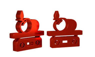 Ürün simgesi için kırmızı elektronik ölçekler şeffaf arkaplanda izole edildi. Yemek için kilo. Marketteki veya süpermarketteki tartma işlemi. .