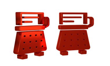 Kırmızı Retro daktilo ve kağıt sayfa simgesi şeffaf arkaplanda izole edildi. .