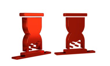 Şeffaf arkaplanda izole edilmiş kum ikonu akan eski kırmızı kum saati. Kum saati işareti. İş ve zaman yönetimi kavramı. .
