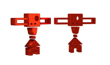 Kırmızı 3D yazıcı evi simgesi şeffaf arkaplanda izole edildi. 3d yazdırma. .