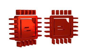 İşlemci simgesine sahip kırmızı bilgisayar işlemcisi şeffaf arkaplanda izole edildi. Devre kartlı çip ya da işlemci. Mikro işlemci. .