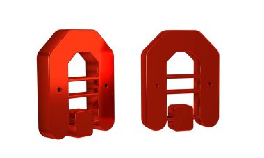 Kırmızı Rafting tekne simgesi şeffaf arkaplanda izole edildi. Kürekleri olan şişme bir tekne. Su sporları, ekstrem sporlar, tatil, tatil. .