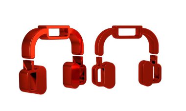 Şeffaf arkaplanda kırmızı kulaklık simgesi izole edildi. Kulaklıklar. Müzik, hizmet, iletişim ve operatör dinleme kavramı. .