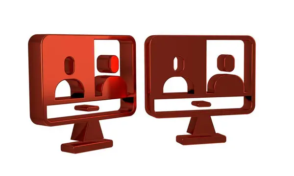Red Video chat conference icon isolated on transparent background. Computer with video chat interface active session on screen. .