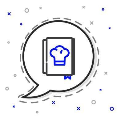 Çizgi Kitabı simgesi beyaz arkaplanda izole edildi. Yemek kitabı ikonu. Yemek tarifi kitabı. Çatal ve bıçak ikonları. Çatal bıçak sembolü. Renkli taslak konsepti. Vektör.