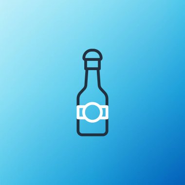 Şampanya şişesi sembolü mavi arka planda izole edildi. Mutlu Noeller ve mutlu yıllar. Renkli taslak konsepti. Vektör