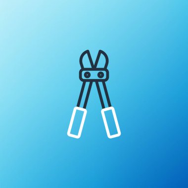 Hat Bolt kesicisi simgesi mavi arkaplanda izole edildi. Destek çubukları için makas. Renkli taslak konsepti. Vektör