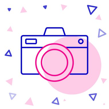 Çizgi fotoğraf makinesi simgesi beyaz arkaplanda izole edildi. Fotoğraf makinesi simgesi. Renkli taslak konsepti. Vektör