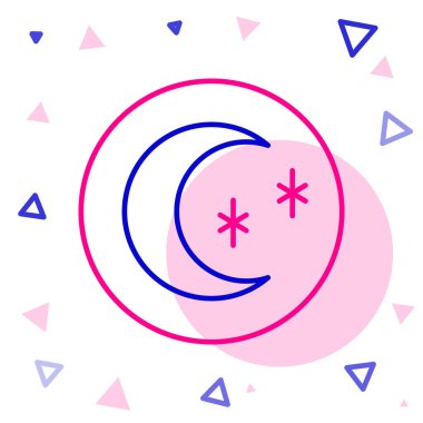 Çizgi Ay ve yıldız simgesi beyaz arkaplanda izole edildi. Bulutlu gece işareti. Uyku rüyalarının sembolü. Dolunay. Gece ya da yatak zamanı tabelası. Renkli taslak konsepti. Vektör