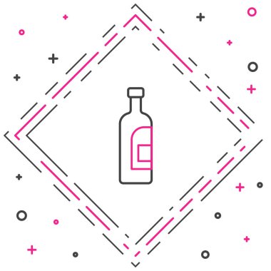 Beyaz arka planda izole edilmiş bir şişe şarap. Renkli taslak konsepti. Vektör