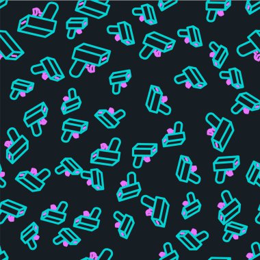 Çizgi Para Tabancası simgesi siyah arkaplanda kusursuz desen izole etti. Oyuncak tabancayı parayla vur. Para makineli tüfek. Vektör