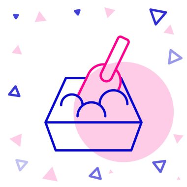 Beyaz arka planda izole edilmiş kürek ikonu olan çizgi kedi kumu tepsisi. Kürekli kum havuzu kedisi. Renkli taslak konsepti. Vektör