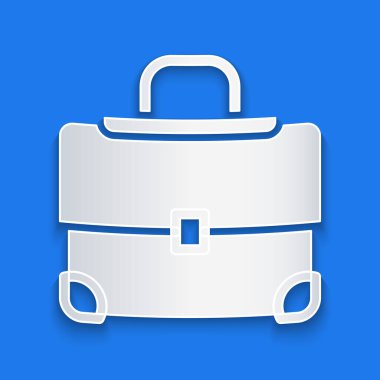 Kağıt kesiği Evrak Çantası simgesi mavi arkaplanda izole edildi. İş ilanı. İş portföyü. Kağıt sanatı tarzı. Vektör.