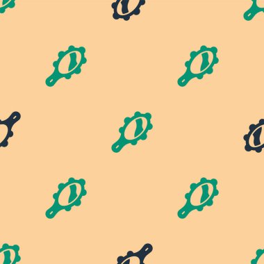 Yeşil ve siyah sihirli el aynası ikonu bej arka planda izole edilmiş pürüzsüz desen. Vektör.