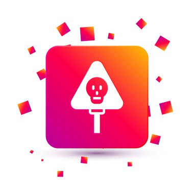 Beyaz Kemikler ve Kafatası, beyaz arka planda izole edilmiş toksik uyarı ikonu. Kare renk düğmesi. Vektör