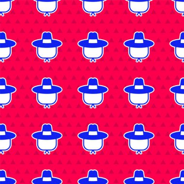 Mavi Kamp şapkası simgesi kırmızı arkaplanda izole edilmiş. Plaj şapkası panaması. Avcılık, yürüyüş ve turizm için gezgin şapkası. Vektör