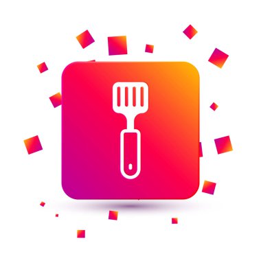 Beyaz Spatula simgesi beyaz arkaplanda izole edildi. Mutfak spatula ikonu. Barbekü spatula işareti. Barbekü ve ızgara aleti. Kare renk düğmesi. Vektör