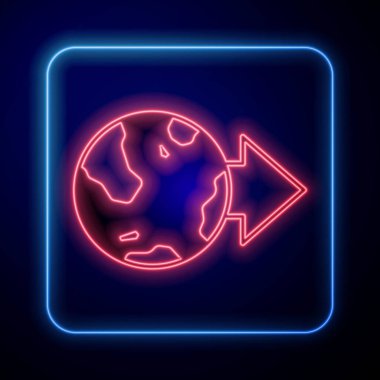 Dünya simgesinde parlayan neon konumu siyah arkaplanda izole edildi. Dünya ya da Dünya işareti. Vektör