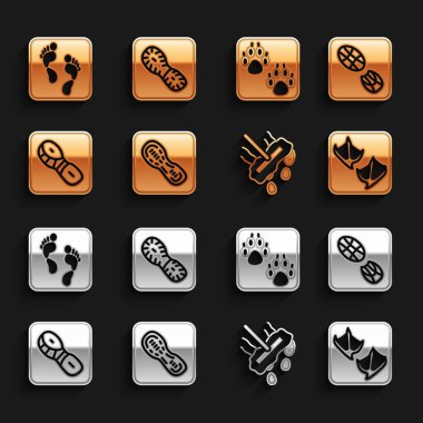 İnsan ayak izi ayakkabıları, martı pençesi, paspas, pençe ve ikon. Vektör