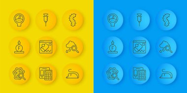 Hat mikroorganizmalarını büyüteç, fizik formülünün gücü, veri görselleştirme, deneysel fare, yağmurlu bulut, ölçü ölçeği, virüs ve şırınga ikonu altında ayarla. Vektör