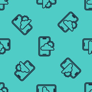 Siyah çizgi hava tahmini ikonu yeşil arka planda izole edilmiş pürüzsüz desen. Vektör.