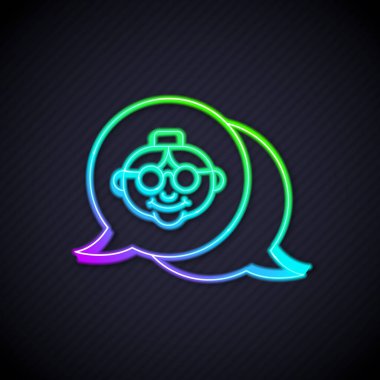 Parlayan neon hattı, büyükanne ikonu siyah arka planda izole edilmiş. Vektör.