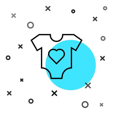 Siyah çizgi bebek giysisi simgesi beyaz arkaplanda izole edilmiş. Bebek kıyafetleri, erkek ve kız için. Bebek kıyafeti. Rastgele dinamik şekiller. Vektör