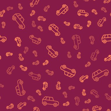 Kahverengi çizgili araba ikonu, kırmızı arka planda kusursuz desen izole etti. Vektör