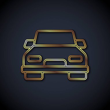 Altın çizgili araba simgesi siyah arkaplanda izole edildi. Vektör