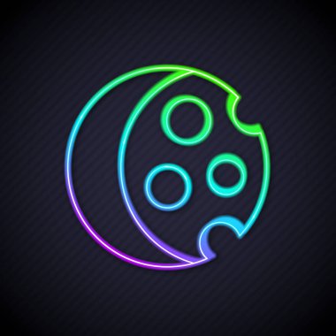 Parlayan neon hattı güneş tutulması simgesi siyah arkaplanda izole edildi. Tam sonar tutulması. Vektör