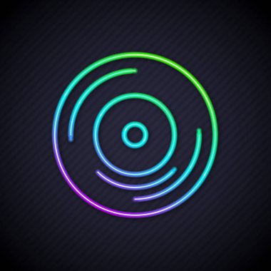 Parlayan neon çizgisi Vinil disk simgesi siyah arkaplanda izole edildi. Vektör