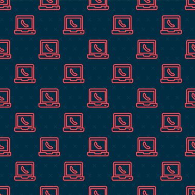 Kırmızı Hat Telefon 24 saat destek ikonu siyah arkaplanda izole edilmiş pürüzsüz desen. Tüm gün müşteri destek merkezi. Tam zamanlı çağrı servisi. Vektör