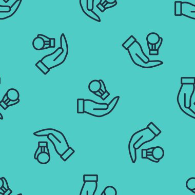 Siyah çizgi boks eldiveni ikonu yeşil arka planda izole edilmiş pürüzsüz desen. Vektör