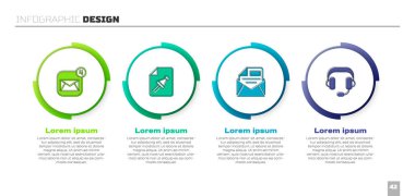 Zarfı, Tuşlu Not kağıdını, E- postayı ve kulaklığı ayarla. Ticari bilgi şablonu. Vektör