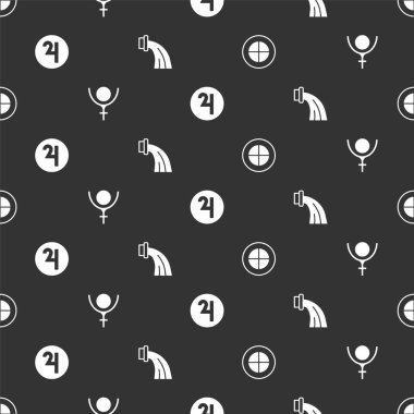 Dünya küresini, Sembol Plüton 'u, Jüpiter' i ve Kova burcunu kusursuz desene ayarlayın. Vektör