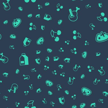 Taze böğürtlen, genetiği değiştirilmiş tavuk, süt için kağıt paketi ve kusursuz desenli et yok. Vektör