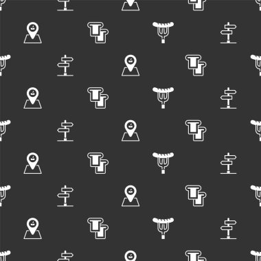 Çatala sosis koyun, trafik levhası, piknik yeri ve ekmeksiz tost yapın. Vektör