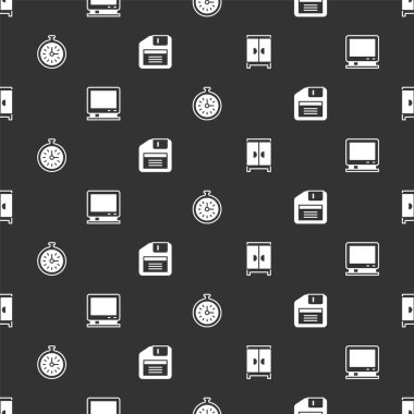 Gardırobu, Retro TV 'yi, cep saatini ve disketi pürüzsüz bir kalıba sokun. Vektör