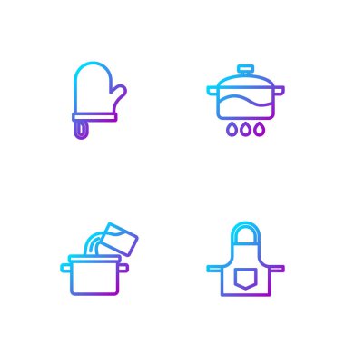 Mutfak önlüğü, tencere, fırın eldiveni ve... Renk simgeleri. Vektör