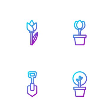 Orman, Kürek, Çiçek lalesi ve çömlek. Renk simgeleri. Vektör