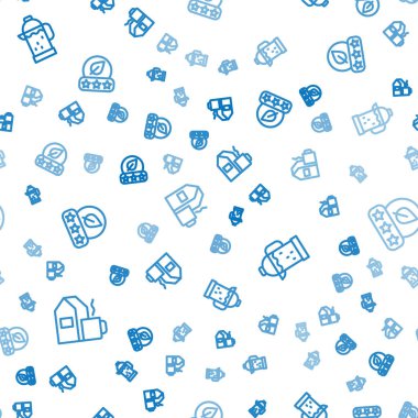 Sütlü çay bardağı, Fransız presi ve çay yaprağı, pürüzsüz desenli olsun. Vektör