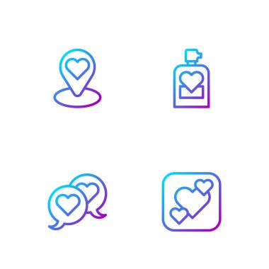 Kalp Hattı, konuşma balonunda, yeri kalp ve parfüm. Renk simgeleri. Vektör