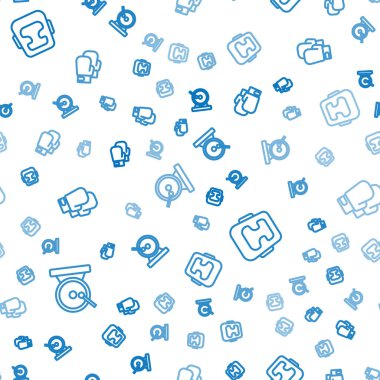 Çizgi boks gongu, kask ve eldiveni kusursuz desene ayarlayın. Vektör