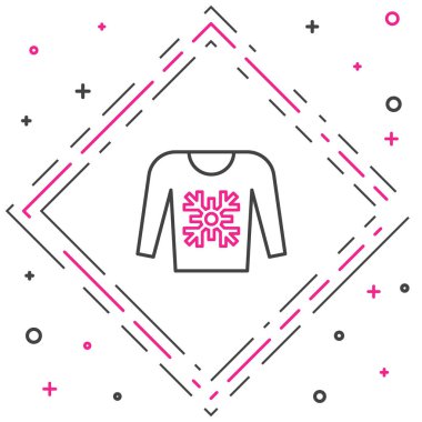 Norveç süslemeleri ve beyaz arka planda izole tatil süslemeleri olan çizgi Noel süveteri. Örgü kazak. Renkli taslak konsepti. Vektör