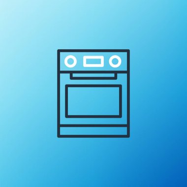 Fırın simgesi mavi arkaplanda izole edildi. Fırın tabelası. Renkli taslak konsepti. Vektör