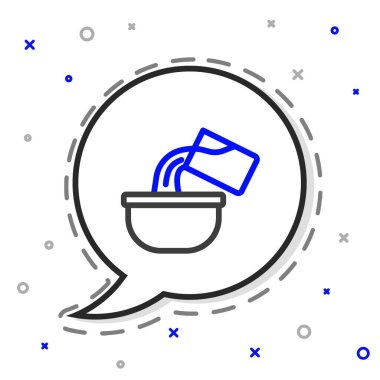 Beyaz arkaplanda çizgi tenceresi simgesi izole edildi. Ot pişiriyorum. Haşlama ya da güveç besin sembolü. Renkli taslak konsepti. Vektör