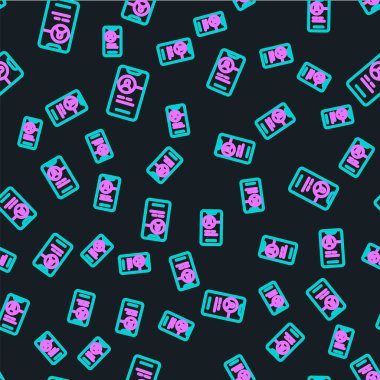 Satır Bulma uygulaması çevrimiçi mobil konsept simgesi siyah arkaplanda izole edilmiş kusursuz desen. Kadın erkek profili düz tasarım. Çift ilişki için eşleşiyor. Vektör