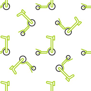 Çocuk simgesi için çizgi tekerlekli scooter beyaz arka planda izole edilmiş pürüzsüz desen. Motoru tekmele ya da dengeli sür. Vektör