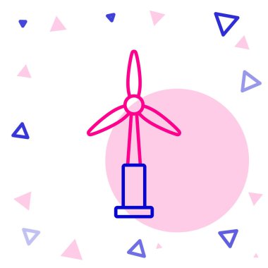 Beyaz arkaplanda çizgi rüzgar türbini simgesi izole edildi. Rüzgar jeneratörü işareti. Elektrik üretimi için yel değirmeni. Renkli taslak konsepti. Vektör